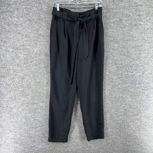 Express Pants - Express Pants Women 8 Black High Rise Ankle Belted Flat Front Pockets Casual